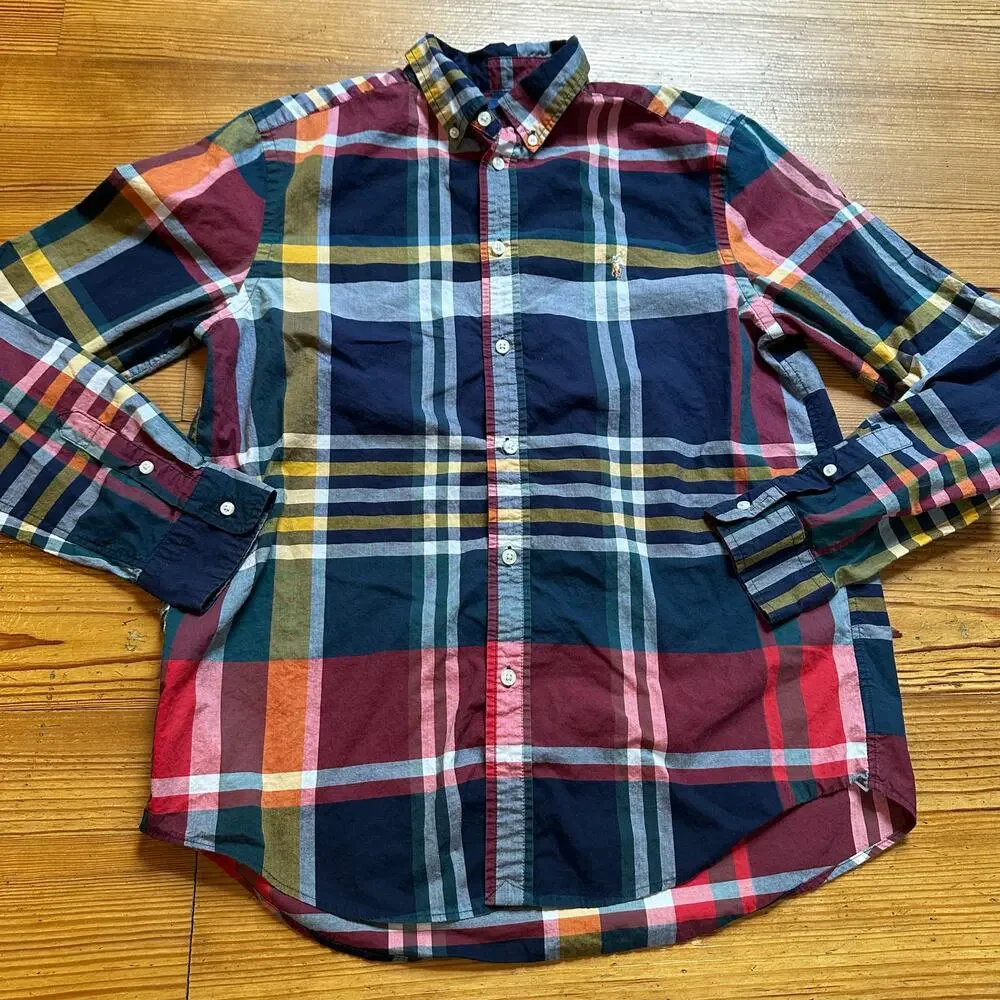 Ralph Lauren navy red yellow plaid‎ pattern long sleeve button up shirt SIZE 18